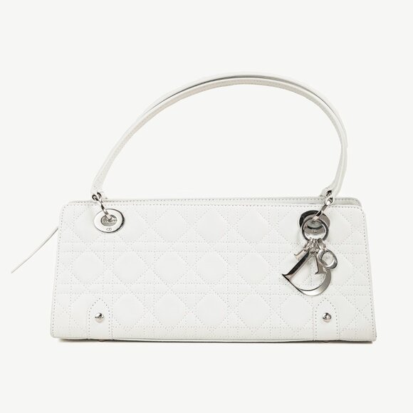 Christian Dior Lady Dior East-West White Leather Double Handle Bag - Picture 1 of 14